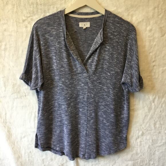 Lou & Grey Gray V-Neck Short Sleeve Top - Picture 1 of 9